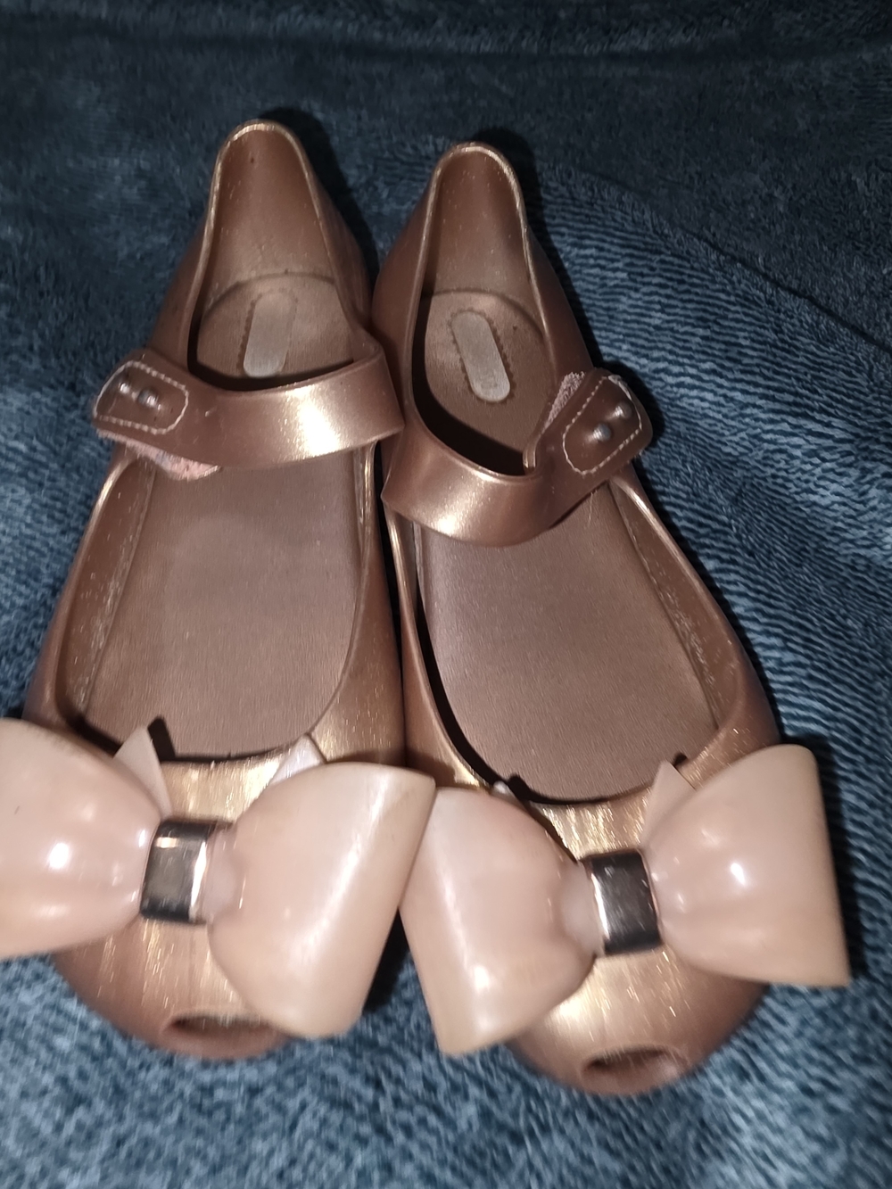 Mini Melissa Metallic Brown Mary Jane Flats with Pink Bow